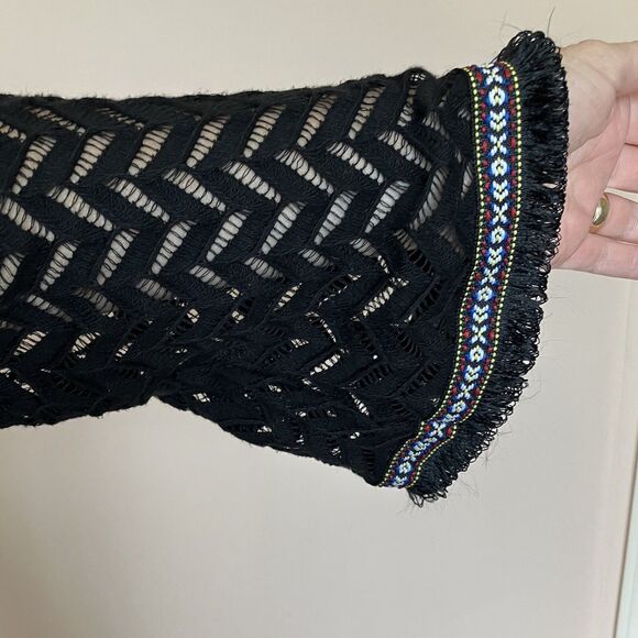 Crochet Dress Small Long Sleeve Midi Black Boho Hippie Pullover - Picture 6 of 8